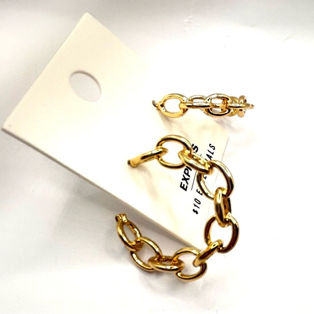 Express Gold Chain Hoop Geometric Square Hoop Earrings Set - Picture 3 of 8